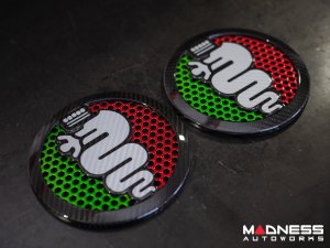 Alfa Romeo 4C Carbon Fiber Speaker Grill Covers - Alfa Logo in Italian Colors